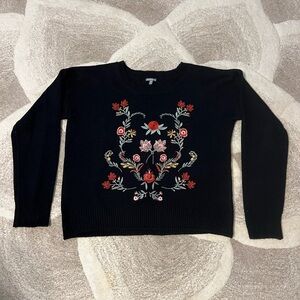 Charlotte Russe Black Sweater with Floral Embroidery